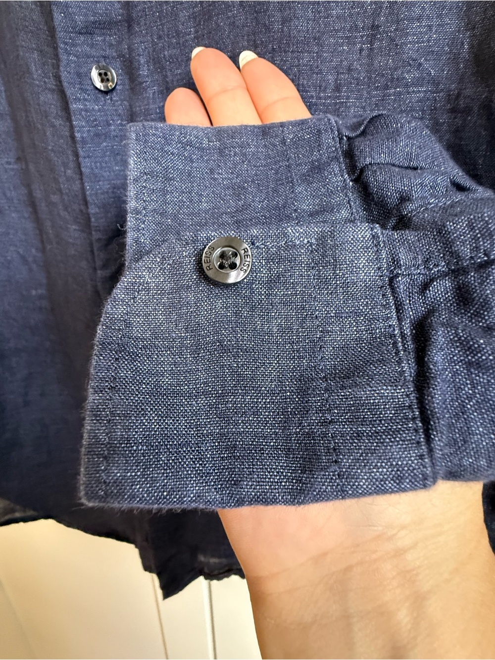 REISS Navy Blue 100% Linen Ruban | Button-Down Shirt XS - Picture 5 of 8